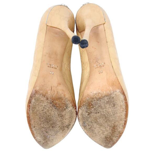 Gucci GG Logo Heels Nude Guccissima Supreme Pumps White Gold Tone Shoes EU 39 - Picture 10 of 11
